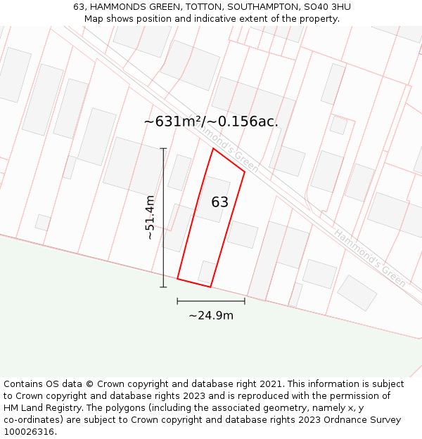 63, HAMMONDS GREEN, TOTTON, SOUTHAMPTON, SO40 3HU: Plot and title map