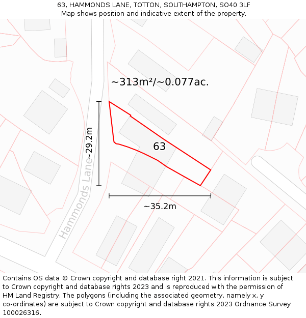 63, HAMMONDS LANE, TOTTON, SOUTHAMPTON, SO40 3LF: Plot and title map