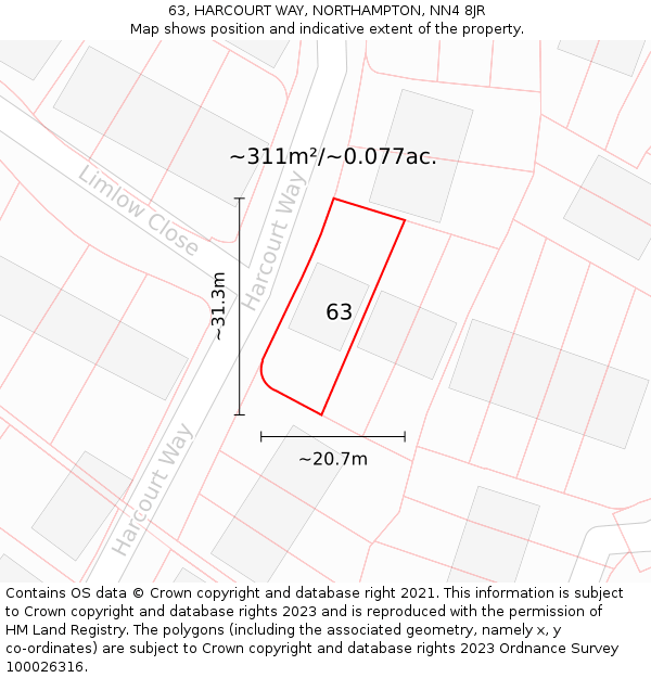 63, HARCOURT WAY, NORTHAMPTON, NN4 8JR: Plot and title map