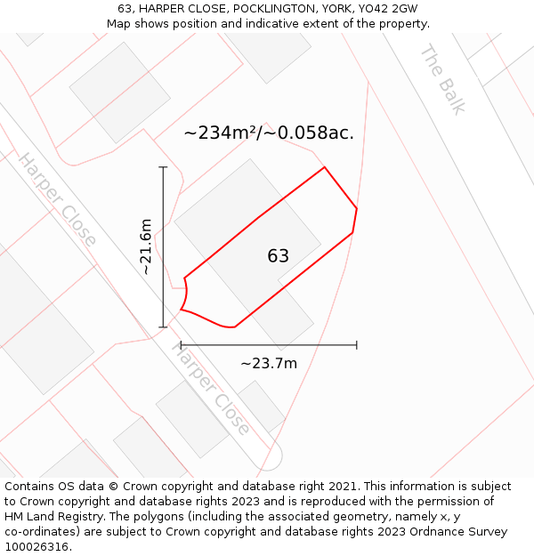 63, HARPER CLOSE, POCKLINGTON, YORK, YO42 2GW: Plot and title map