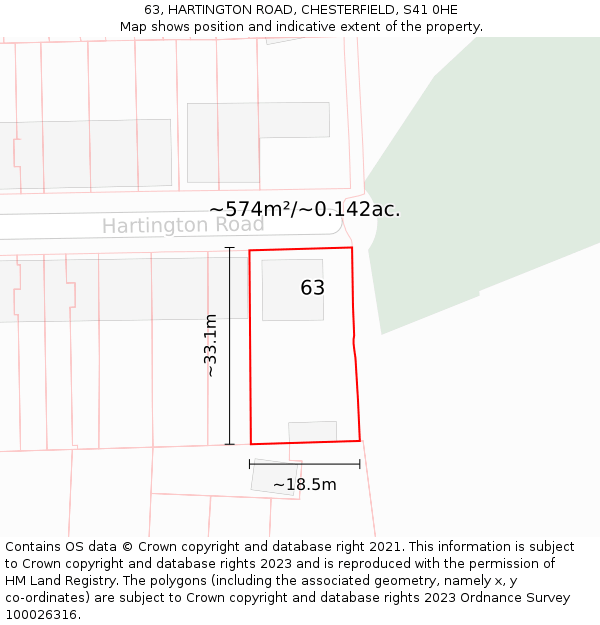 63, HARTINGTON ROAD, CHESTERFIELD, S41 0HE: Plot and title map