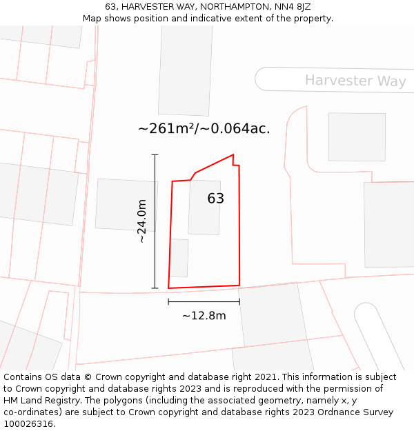 63, HARVESTER WAY, NORTHAMPTON, NN4 8JZ: Plot and title map