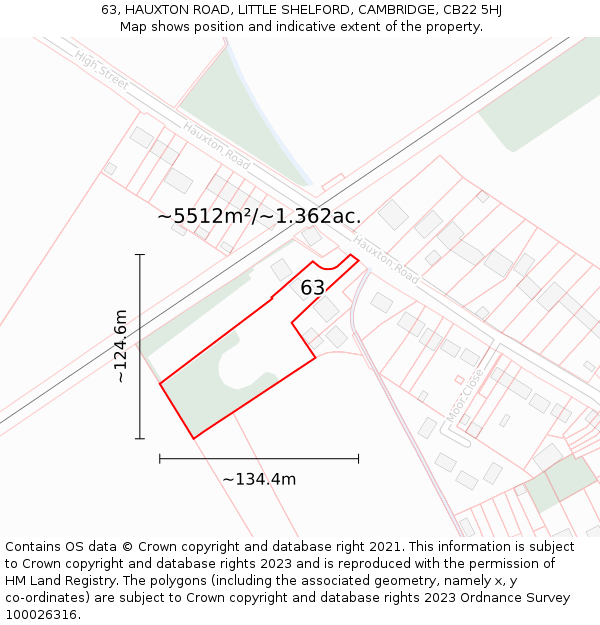 63, HAUXTON ROAD, LITTLE SHELFORD, CAMBRIDGE, CB22 5HJ: Plot and title map