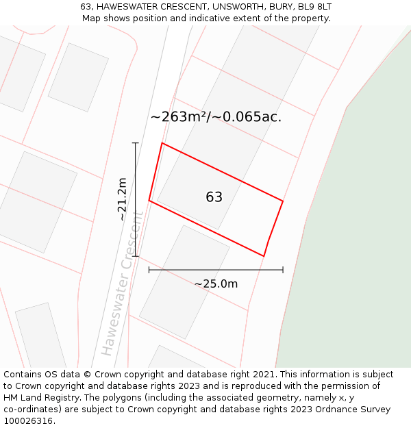 63, HAWESWATER CRESCENT, UNSWORTH, BURY, BL9 8LT: Plot and title map