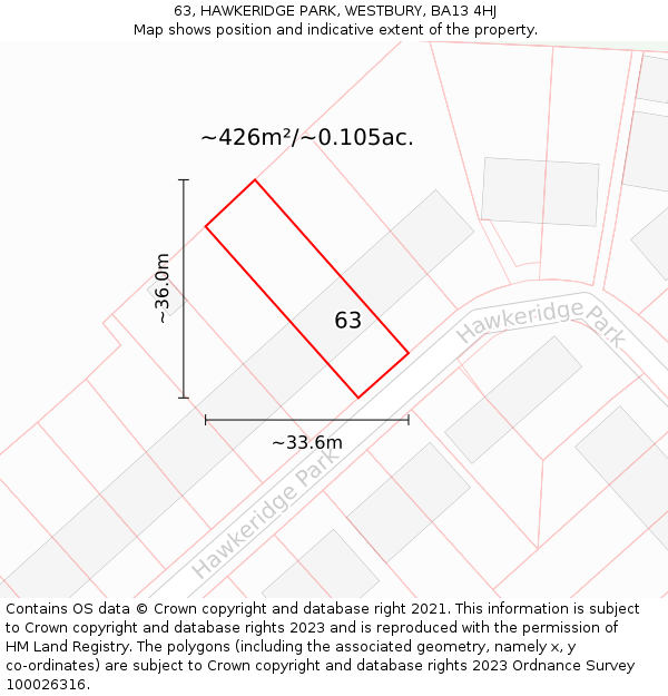 63, HAWKERIDGE PARK, WESTBURY, BA13 4HJ: Plot and title map