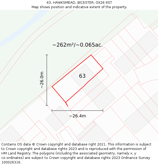 63, HAWKSMEAD, BICESTER, OX26 6ST: Plot and title map