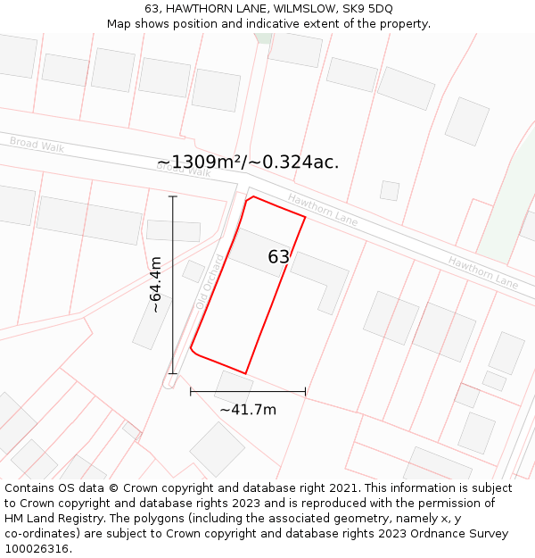 63, HAWTHORN LANE, WILMSLOW, SK9 5DQ: Plot and title map