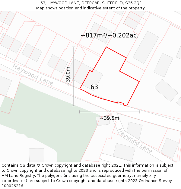 63, HAYWOOD LANE, DEEPCAR, SHEFFIELD, S36 2QF: Plot and title map