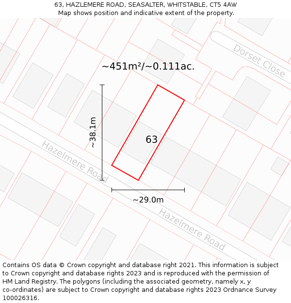 63, HAZLEMERE ROAD, SEASALTER, WHITSTABLE, CT5 4AW: Plot and title map