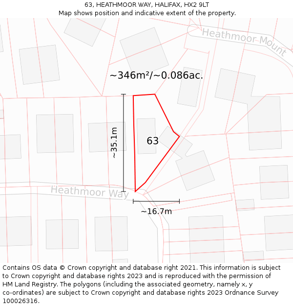 63, HEATHMOOR WAY, HALIFAX, HX2 9LT: Plot and title map