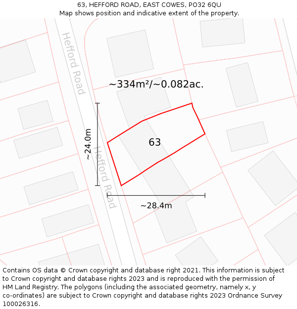 63, HEFFORD ROAD, EAST COWES, PO32 6QU: Plot and title map