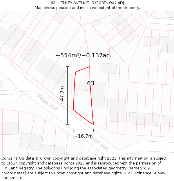 63, HENLEY AVENUE, OXFORD, OX4 4DJ: Plot and title map