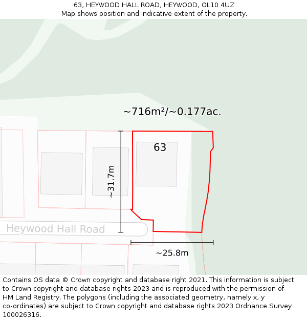 63, HEYWOOD HALL ROAD, HEYWOOD, OL10 4UZ: Plot and title map