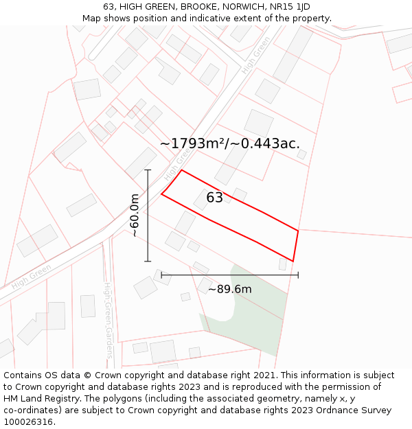 63, HIGH GREEN, BROOKE, NORWICH, NR15 1JD: Plot and title map