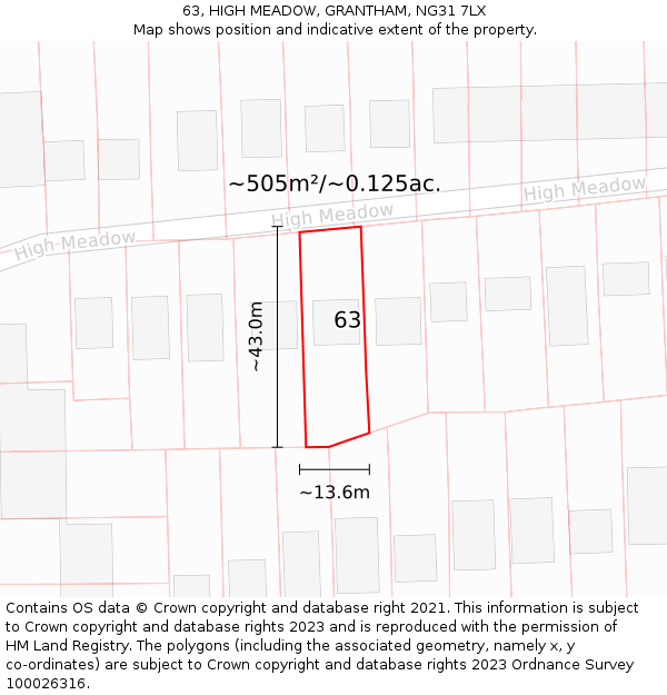 63, HIGH MEADOW, GRANTHAM, NG31 7LX: Plot and title map