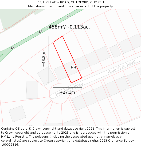 63, HIGH VIEW ROAD, GUILDFORD, GU2 7RU: Plot and title map