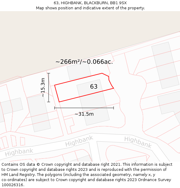 63, HIGHBANK, BLACKBURN, BB1 9SX: Plot and title map