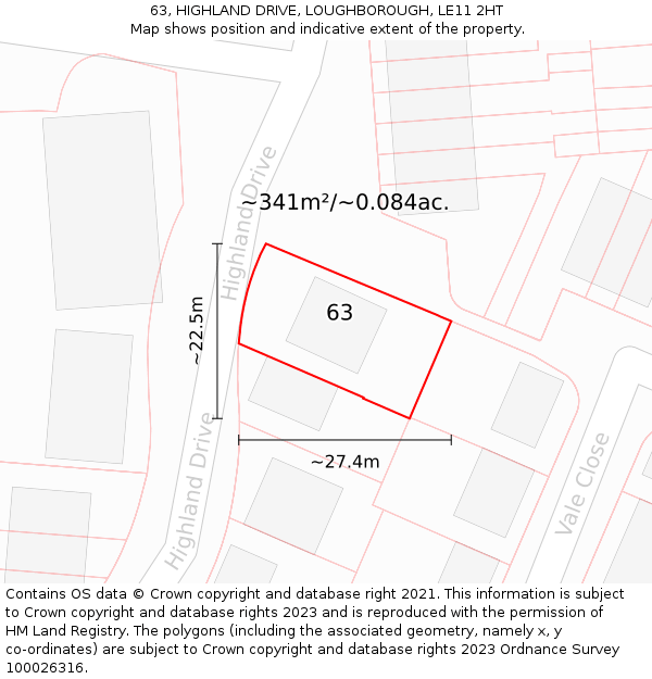 63, HIGHLAND DRIVE, LOUGHBOROUGH, LE11 2HT: Plot and title map