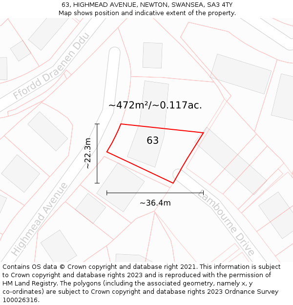 63, HIGHMEAD AVENUE, NEWTON, SWANSEA, SA3 4TY: Plot and title map