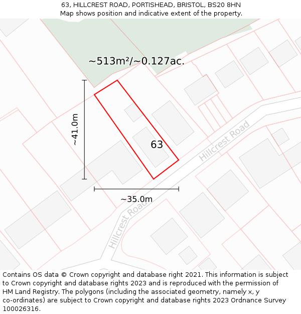 63, HILLCREST ROAD, PORTISHEAD, BRISTOL, BS20 8HN: Plot and title map