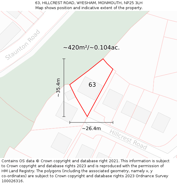 63, HILLCREST ROAD, WYESHAM, MONMOUTH, NP25 3LH: Plot and title map