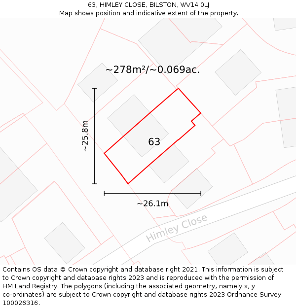 63, HIMLEY CLOSE, BILSTON, WV14 0LJ: Plot and title map