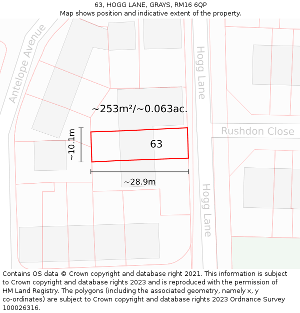 63, HOGG LANE, GRAYS, RM16 6QP: Plot and title map