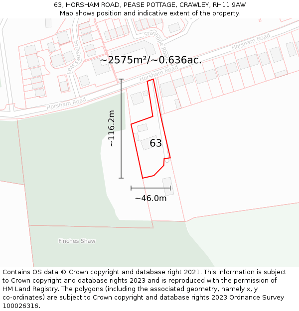 63, HORSHAM ROAD, PEASE POTTAGE, CRAWLEY, RH11 9AW: Plot and title map