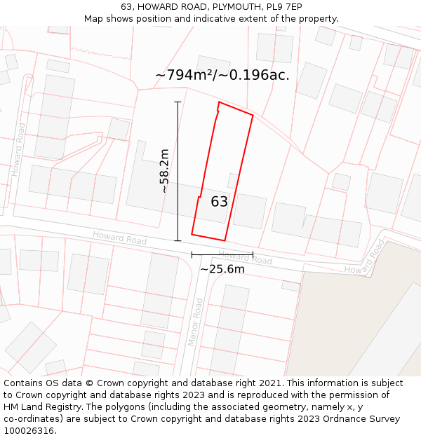 63, HOWARD ROAD, PLYMOUTH, PL9 7EP: Plot and title map