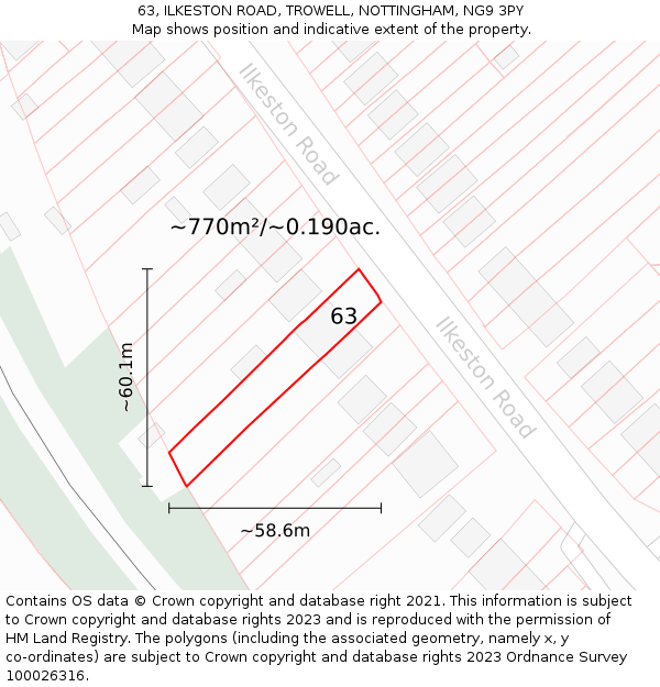 63, ILKESTON ROAD, TROWELL, NOTTINGHAM, NG9 3PY: Plot and title map