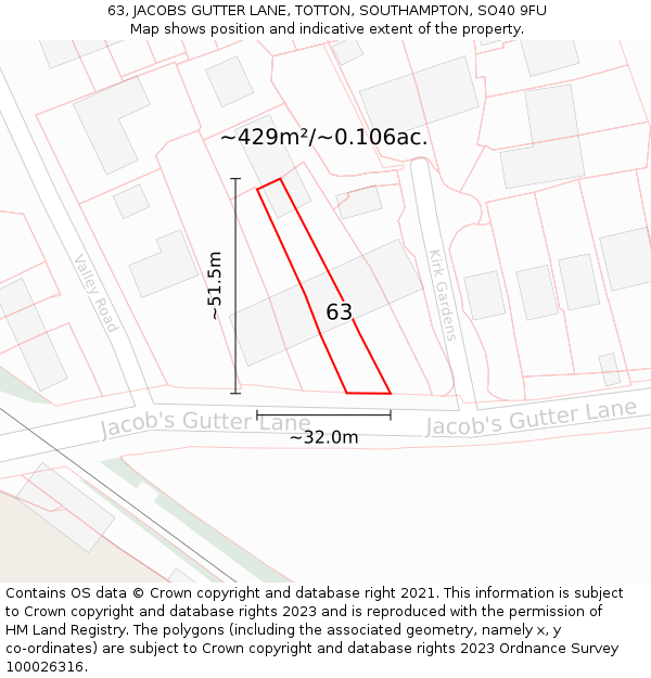 63, JACOBS GUTTER LANE, TOTTON, SOUTHAMPTON, SO40 9FU: Plot and title map