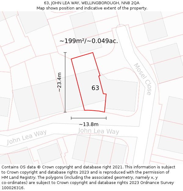 63, JOHN LEA WAY, WELLINGBOROUGH, NN8 2QA: Plot and title map