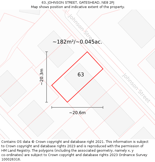 63, JOHNSON STREET, GATESHEAD, NE8 2PJ: Plot and title map