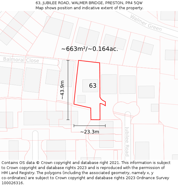 63, JUBILEE ROAD, WALMER BRIDGE, PRESTON, PR4 5QW: Plot and title map