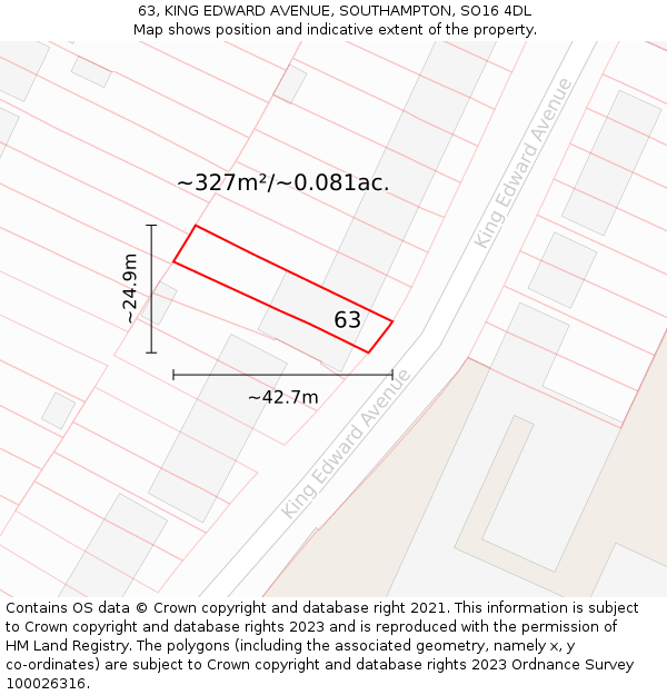 63, KING EDWARD AVENUE, SOUTHAMPTON, SO16 4DL: Plot and title map