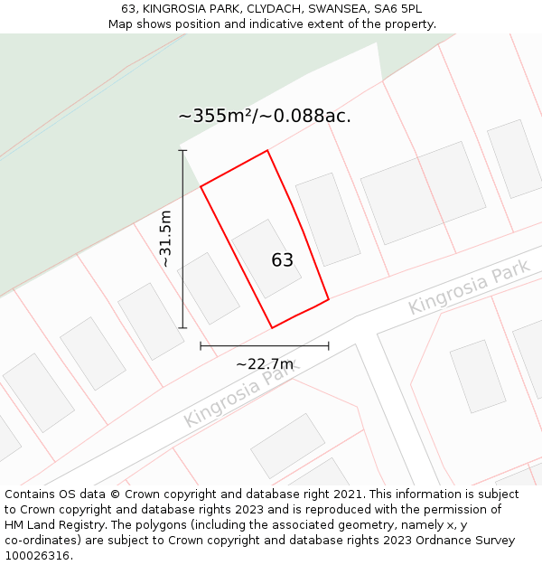 63, KINGROSIA PARK, CLYDACH, SWANSEA, SA6 5PL: Plot and title map