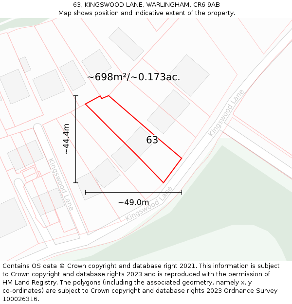 63, KINGSWOOD LANE, WARLINGHAM, CR6 9AB: Plot and title map