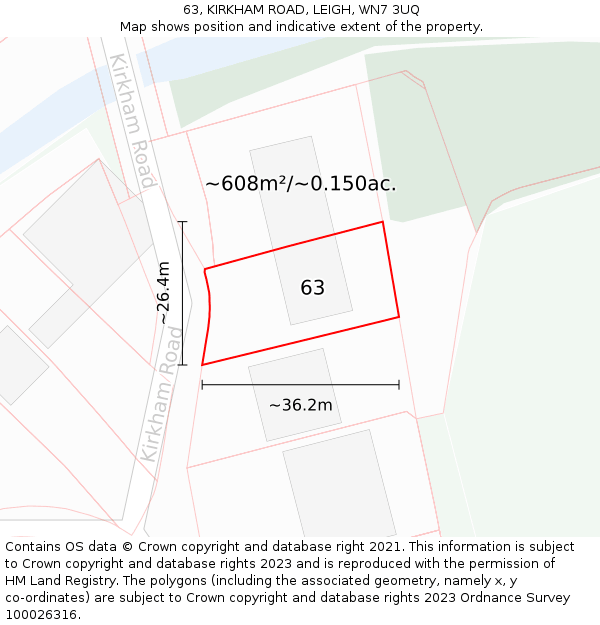 63, KIRKHAM ROAD, LEIGH, WN7 3UQ: Plot and title map