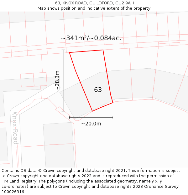 63, KNOX ROAD, GUILDFORD, GU2 9AH: Plot and title map