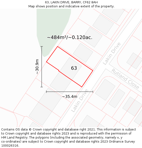 63, LAKIN DRIVE, BARRY, CF62 8AH: Plot and title map