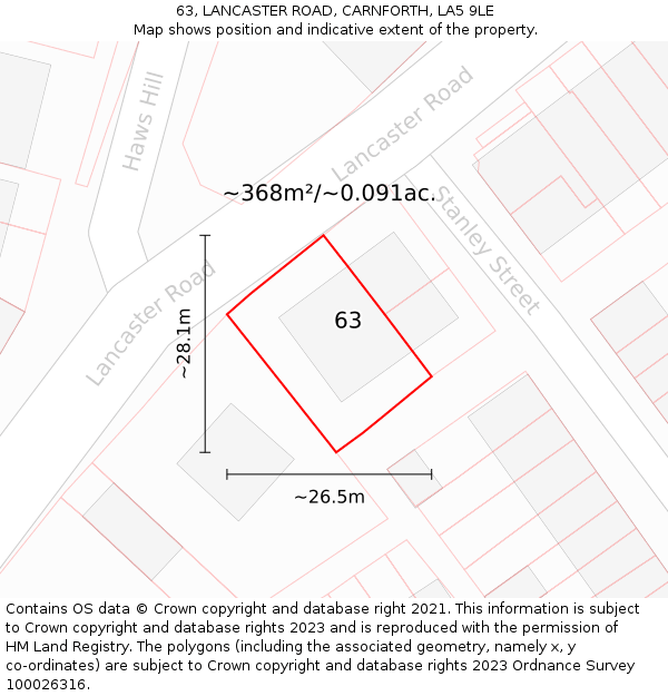 63, LANCASTER ROAD, CARNFORTH, LA5 9LE: Plot and title map