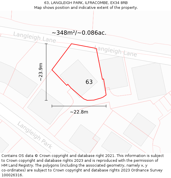 63, LANGLEIGH PARK, ILFRACOMBE, EX34 8RB: Plot and title map