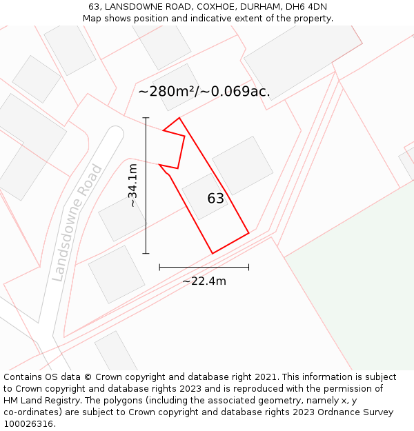 63, LANSDOWNE ROAD, COXHOE, DURHAM, DH6 4DN: Plot and title map