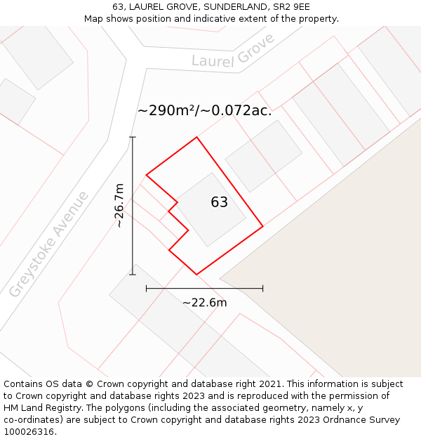 63, LAUREL GROVE, SUNDERLAND, SR2 9EE: Plot and title map