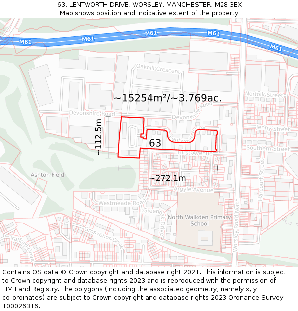 63, LENTWORTH DRIVE, WORSLEY, MANCHESTER, M28 3EX: Plot and title map