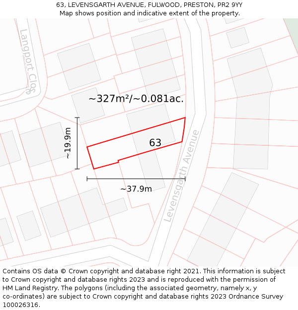 63, LEVENSGARTH AVENUE, FULWOOD, PRESTON, PR2 9YY: Plot and title map