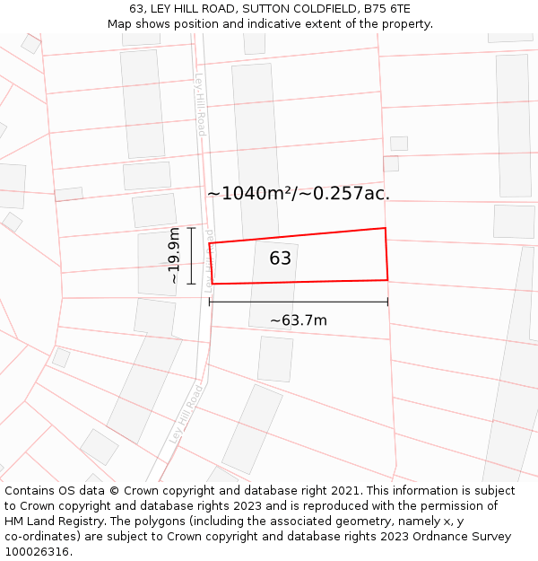 63, LEY HILL ROAD, SUTTON COLDFIELD, B75 6TE: Plot and title map