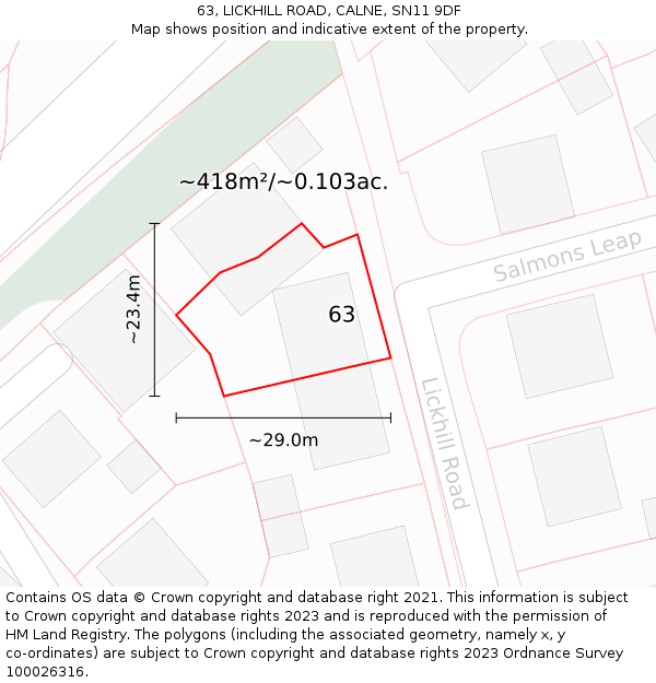 63, LICKHILL ROAD, CALNE, SN11 9DF: Plot and title map