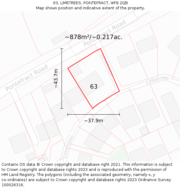 63, LIMETREES, PONTEFRACT, WF8 2QB: Plot and title map