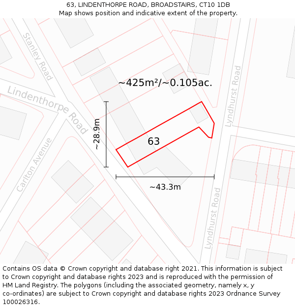 63, LINDENTHORPE ROAD, BROADSTAIRS, CT10 1DB: Plot and title map